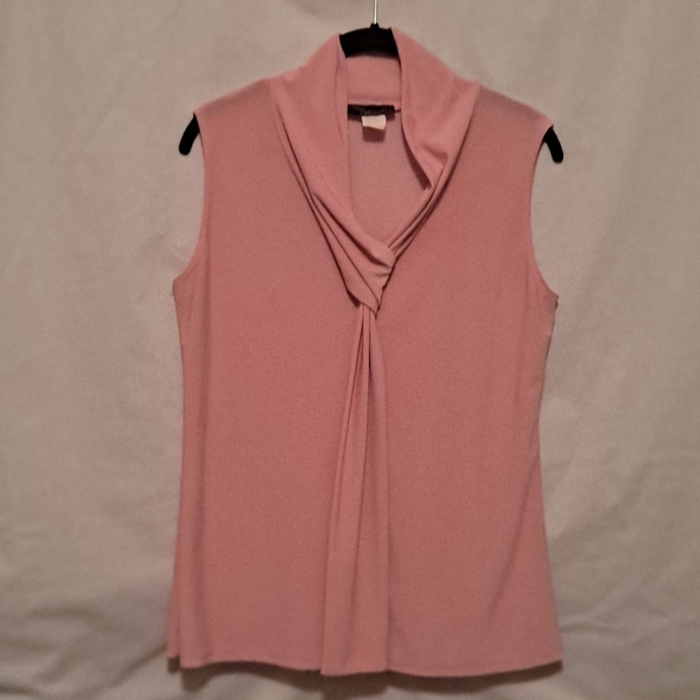 Pale pink sleeveless blouse with neck tie